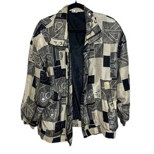 CoAco 100% Silk Funky Landmark Print Jacket Sz 1X Men's Vtg Quirky Unique